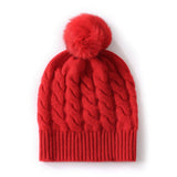 Pure Cashmere Hat for Men and Women Cashmere Cuffed Hats with Fur Pom Cashmere Hats