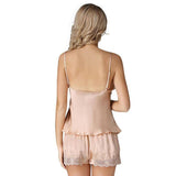 Lace Trimmed Short Silk Camisole Set - slipintosoft