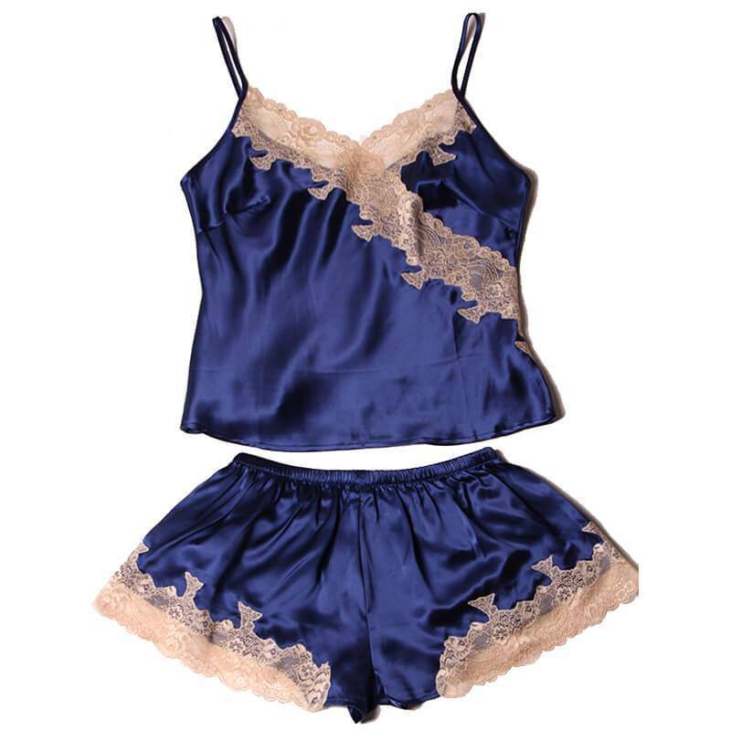 Lace Trimmed Short Silk Camisole Set - slipintosoft