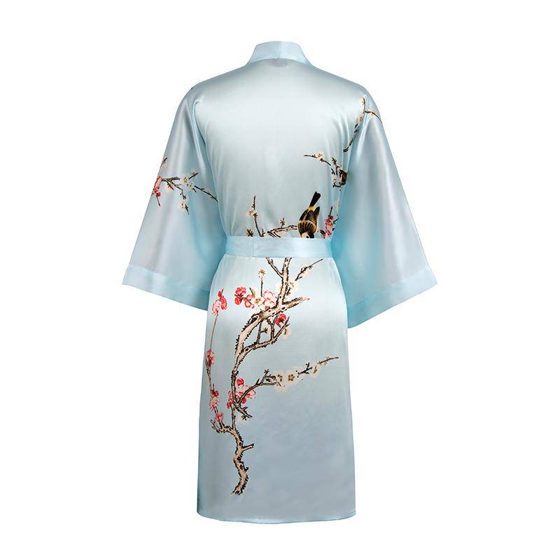 Short Silk Kimono Robe Women's Cherry Blossom Personalized Silk Kimono Dressing Gown Lounge Wears For Women -  slipintosoft