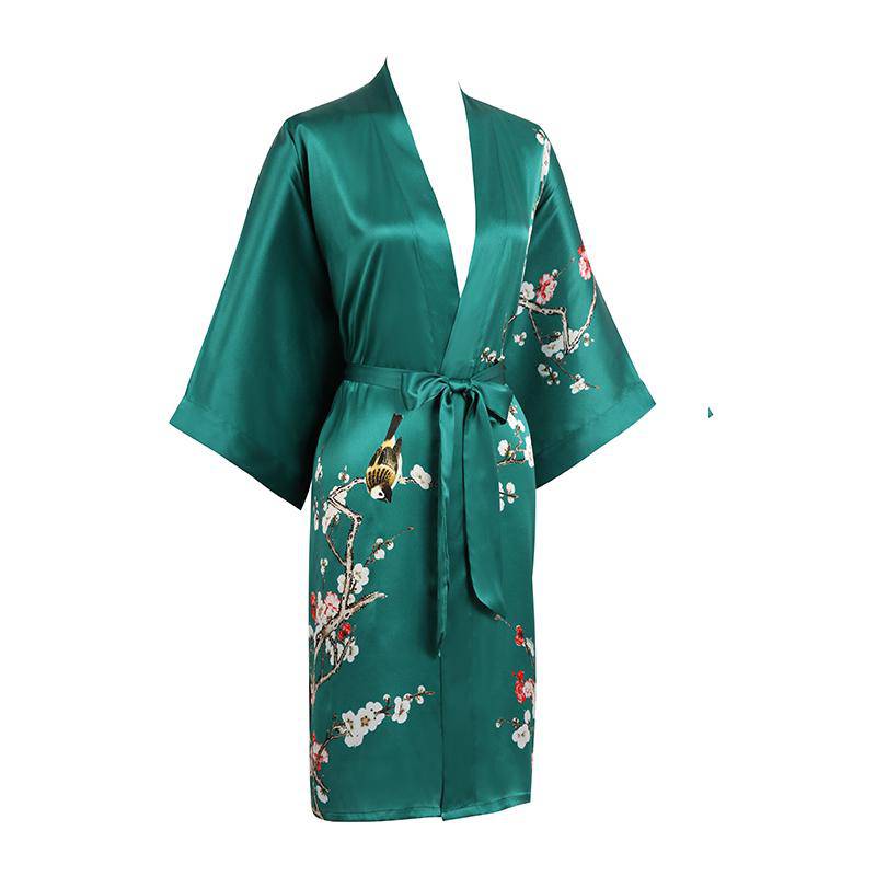 Short Silk Kimono Robe Women's Cherry Blossom Personalized Silk Kimono Dressing Gown Lounge Wears For Women -  slipintosoft