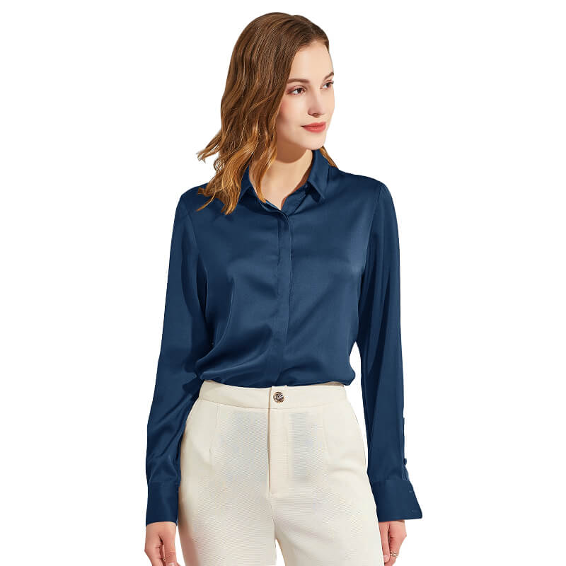 Women's Silk Blouse Long Sleeve Lady Silk Shirt Casual Office Work Blouse Silk Shirt Tops - slipintosoft