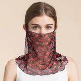 Silk Floral Printed Neck Gaiter Silk Face Masks Scarf for Women