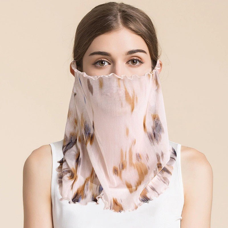 Silk Floral Printed Neck Gaiter Silk Face Masks Knitted Mesh Scarf for Women - slipintosoft