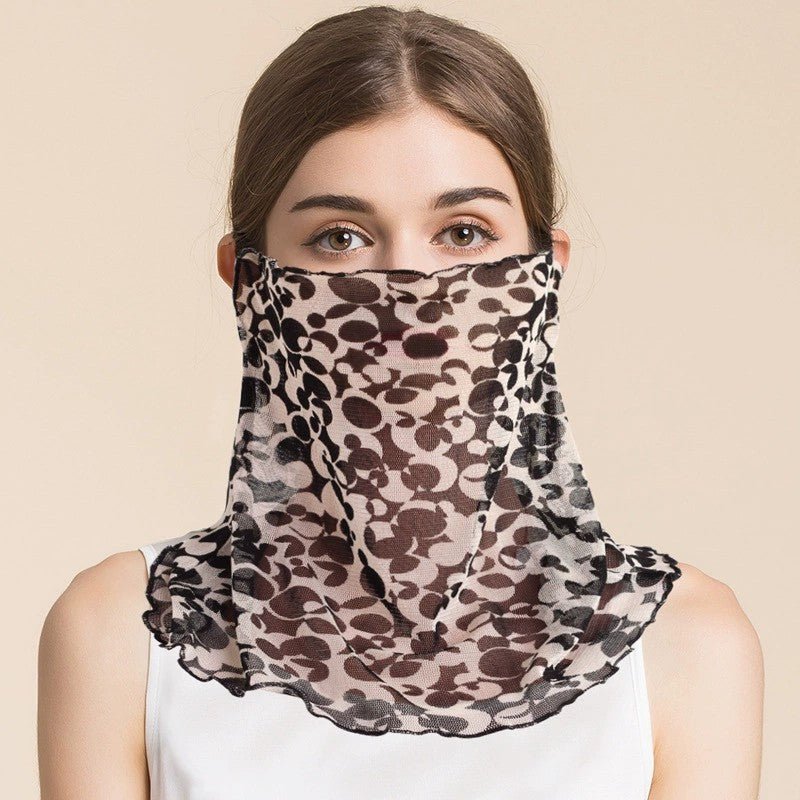 Silk Floral Printed Neck Gaiter Silk Face Masks Knitted Mesh Scarf for Women - slipintosoft