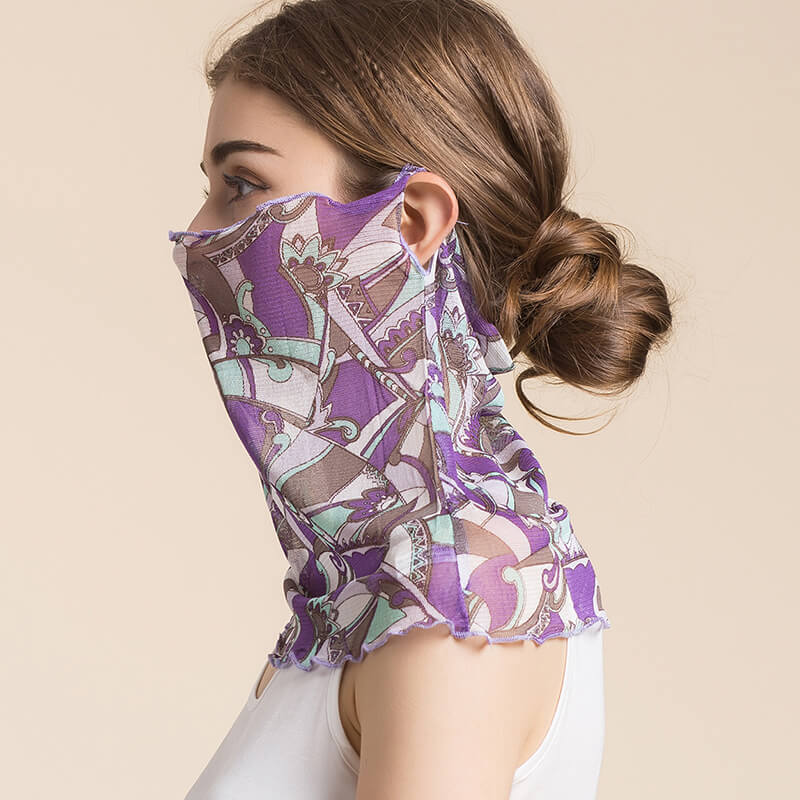 Silk Floral Printed Neck Gaiter Silk Face Masks Scarf for Women