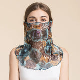 Silk Floral Printed Neck Gaiter Silk Face Masks Knitted Mesh Scarf for Women - slipintosoft