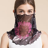 Silk Floral Printed Neck Gaiter Silk Face Masks Knitted Mesh Scarf for Women - slipintosoft