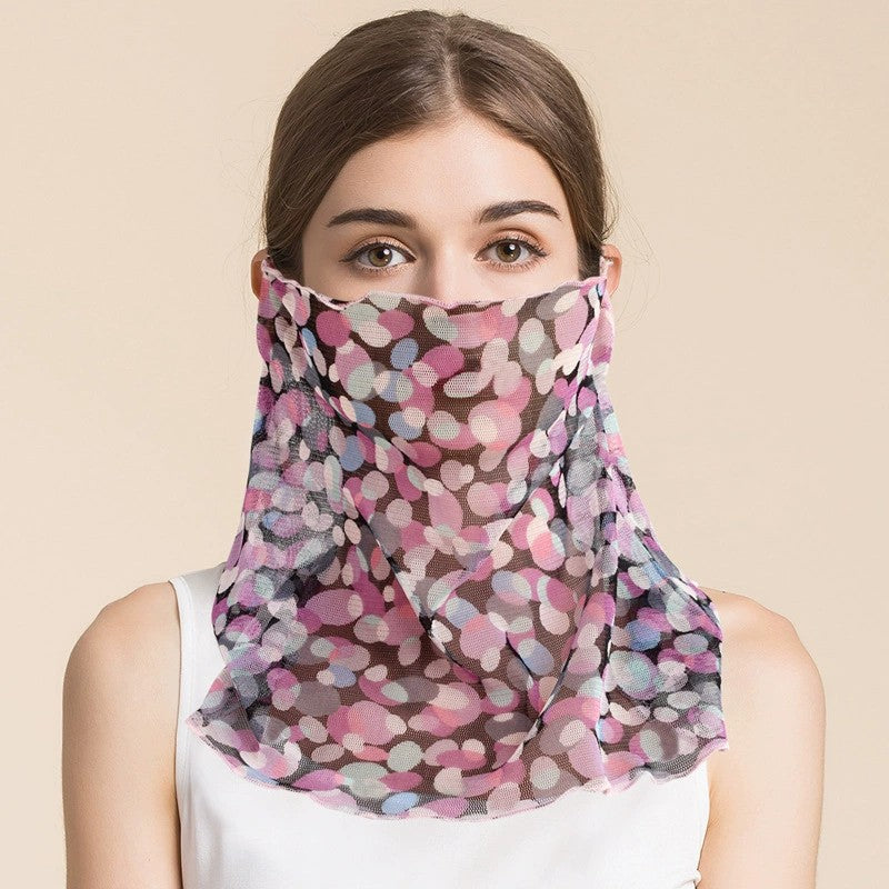 Silk Floral Printed Neck Gaiter Silk Face Masks Knitted Mesh Scarf for Women - slipintosoft