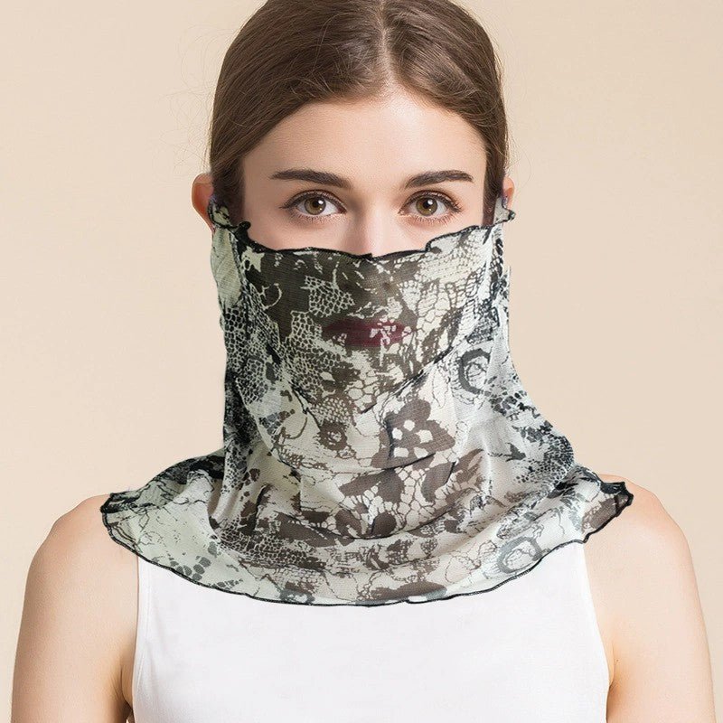 Silk Floral Printed Neck Gaiter Silk Face Masks Knitted Mesh Scarf for Women - slipintosoft