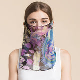 Silk Floral Printed Neck Gaiter Silk Face Masks Scarf for Women