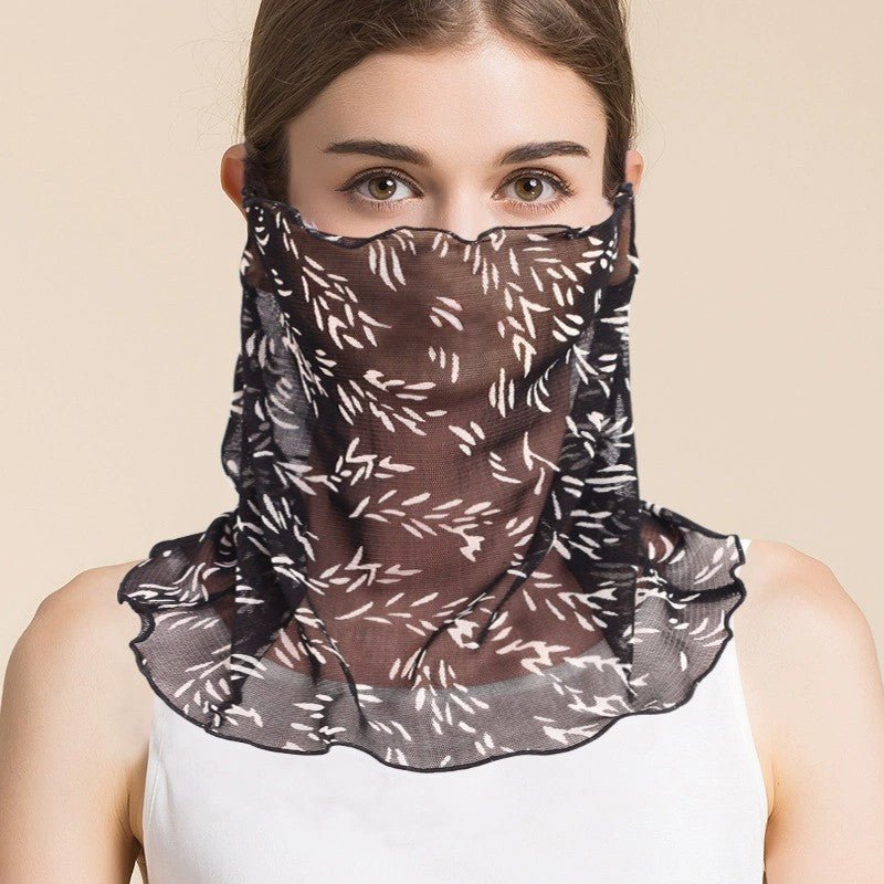 Silk Floral Printed Neck Gaiter Silk Face Masks Knitted Mesh Scarf for Women - slipintosoft