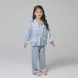 19 Momme Kid's Silk Pajamas Set Girls' Cute Long Sleeves Nighties with White Trimming -  slipintosoft