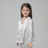 19 Momme Kid's Silk Pajamas Set Girls' Cute Long Sleeves Nighties with White Trimming -  slipintosoft