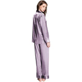 Womens Silk Pajama set Long Sleeve Button Down Silk Sleepwear Full Length Pajamas - slipintosoft