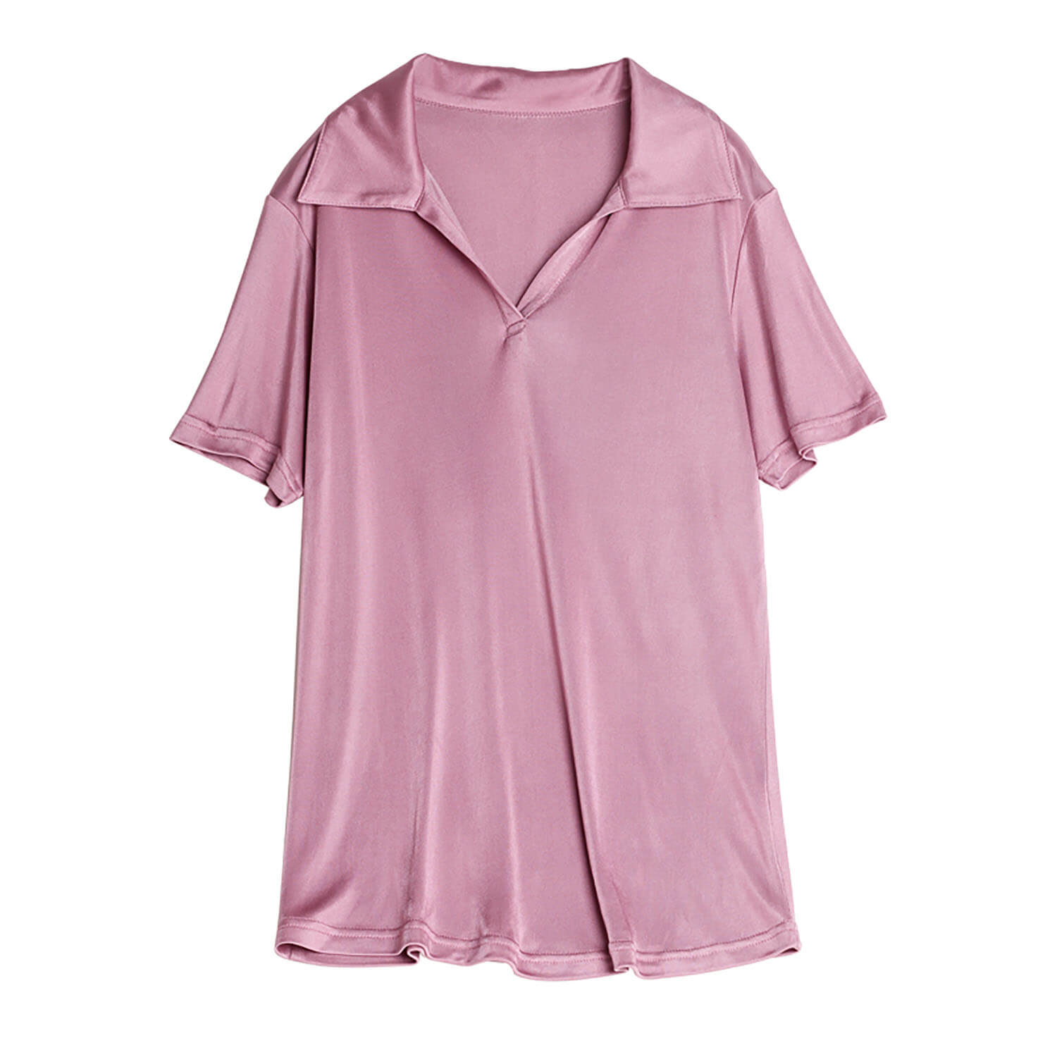 Silk short-sleeved T-shirt for women mulberry silk knitted V-shaped lapel top - slipintosoft