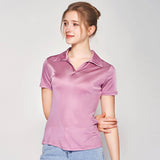 Silk short-sleeved T-shirt for women mulberry silk knitted V-shaped lapel top - slipintosoft