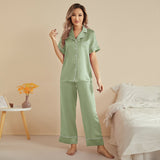 Silk two - piece short sleeve long pants Women's silk pajamas Set - slipintosoft