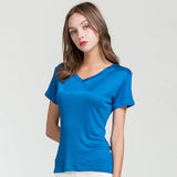 Silk v-neck short-sleeved t-shirt women's silk bottoming shirt women's top - slipintosoft