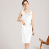 22 Momme Elegant Sleeveless Women's Silk Dress Cowl Neck Midi Silk Dress - slipintosoft