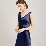 22 Momme Elegant Sleeveless Women's Silk Dress Cowl Neck Midi Silk Dress - slipintosoft