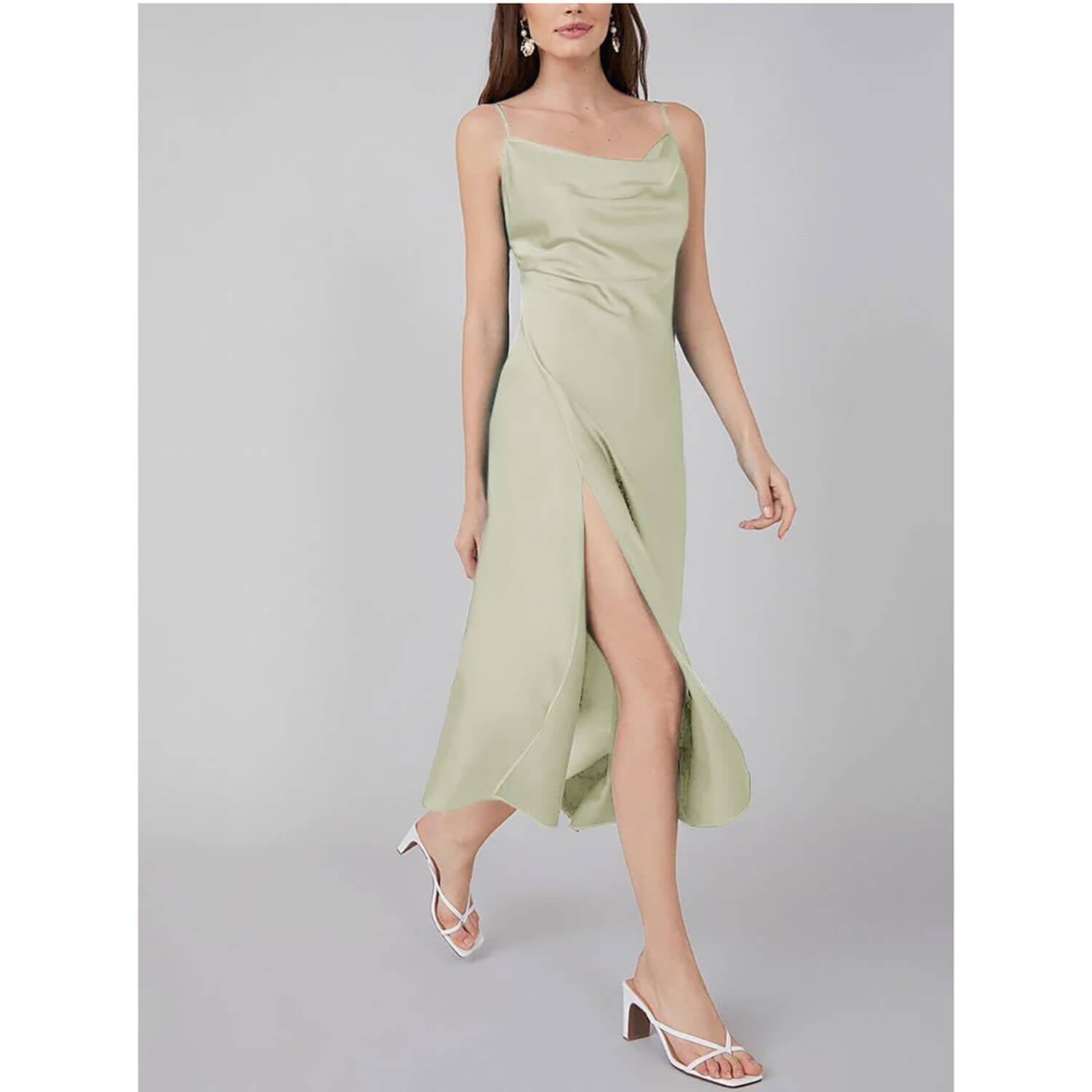 Sexy Cowl Neck Long Silk Dresses With Side Slit - slipintosoft