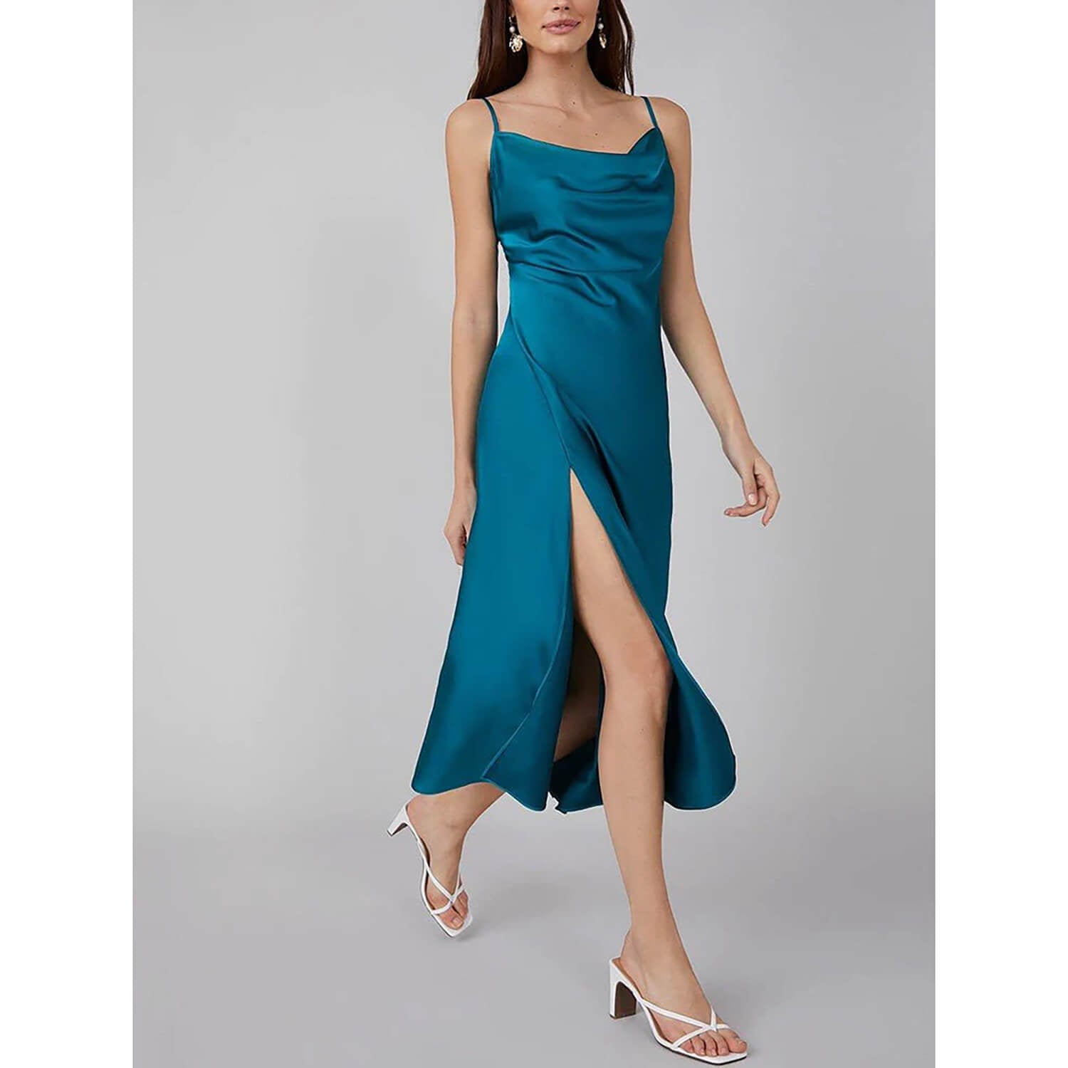 Sexy Cowl Neck Long Silk Dresses With Side Slit - slipintosoft