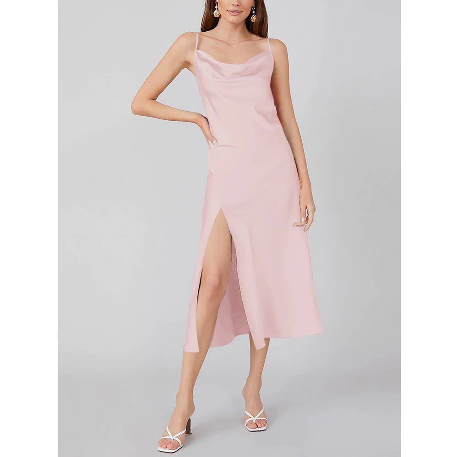 Sexy Cowl Neck Long Silk Dresses With Side Slit - slipintosoft