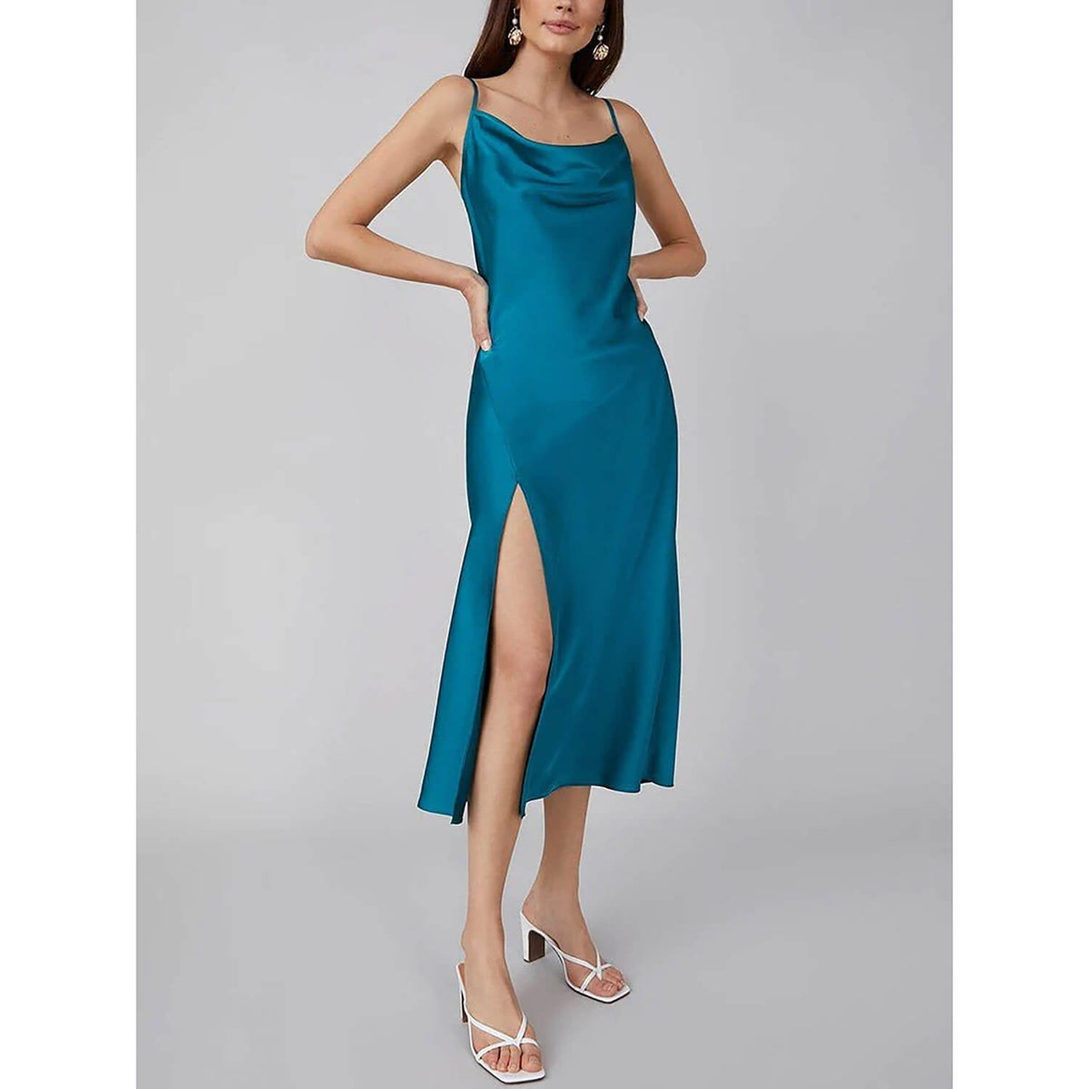 Sexy Cowl Neck Long Silk Dresses With Side Slit - slipintosoft