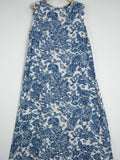 Toile Print Silk Midi Dress for Women Sleeveless Belted Silk Dress Blue XS