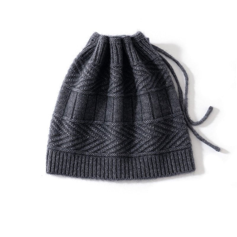 Unisex Drawstring Cashmere Knit Hat Versatile Cashmere Beanie