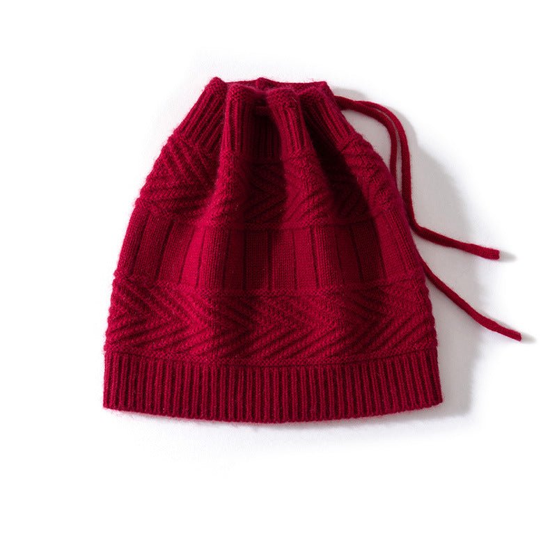 Unisex Drawstring Cashmere Knit Hat Versatile Cashmere Beanie