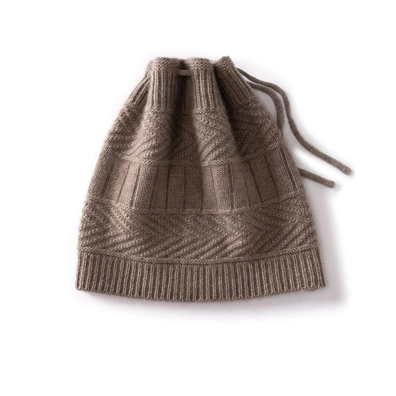 Unisex Drawstring Cashmere Knit Hat Versatile Cashmere Beanie