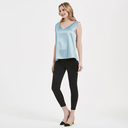 V Neck Women's Sleeveless Silk Tops Shirt