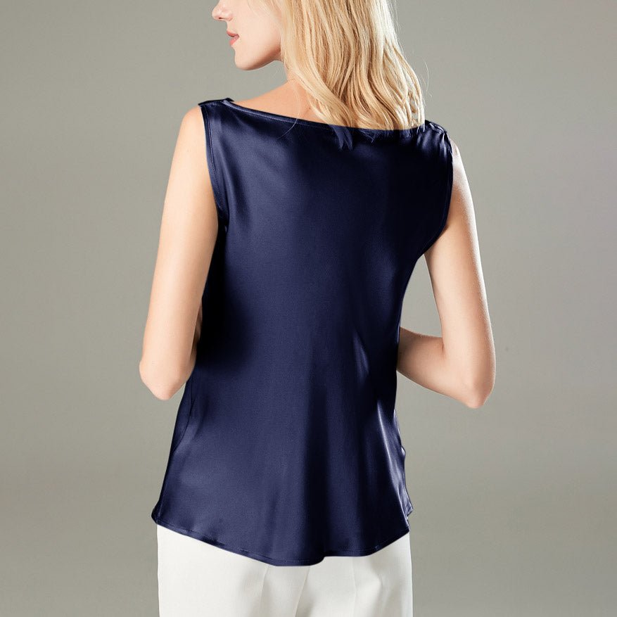 Versatile Ladies Silk Sleeveless Blouse 100% Mulberry Silk Cowl Collar Tops - slipintosoft