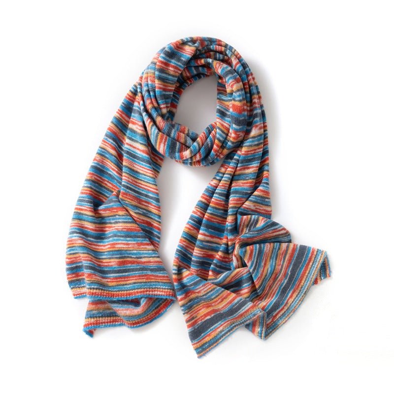 Vibrant Striped Cashmere Scarf Colorful Cashmere Knit Winter Wrap