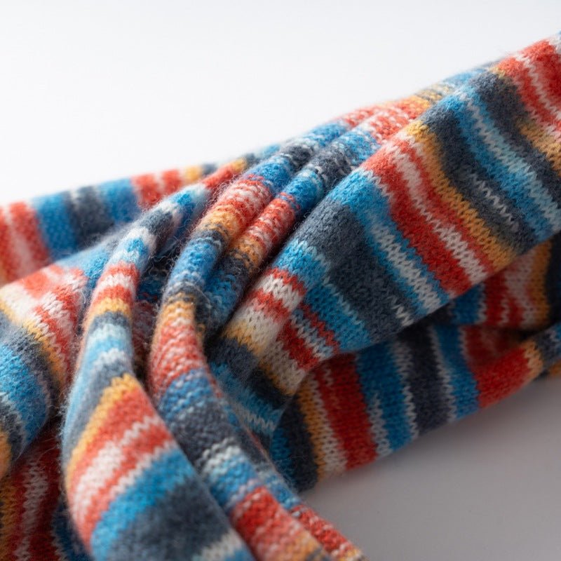 Vibrant Striped Cashmere Scarf Colorful Cashmere Knit Winter Wrap