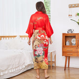 Vintage Floral Pattern Women Luxury Long 100% Pure Mulberry Silk Kimono Robe - slipintosoft