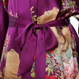 Vintage Floral Pattern Women Luxury Long 100% Pure Mulberry Silk Kimono Robe - slipintosoft