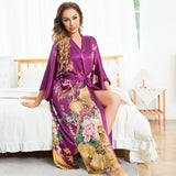 Vintage Floral Pattern Women Luxury Long 100% Pure Mulberry Silk Kimono Robe - slipintosoft