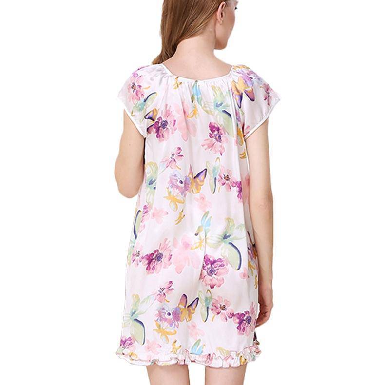 Round neck Women Floral Printed Loose Silk Nightgown Luxury sleepwear (multi-colors) -  slipintosoft