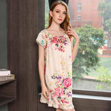 Round neck Women Floral Printed Loose Silk Nightgown Luxury sleepwear (multi-colors) -  slipintosoft