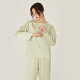 Womens Classic Silk Pajamas Set Round Neck Long Silk Sleepwear - slipintosoft