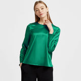 Women Pullover Long Sleeve Pure Mulberry Silk Blouse - slipintosoft