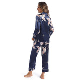 Conjunto de pijamas de seda para mujer, ropa de dormir de seda preciosa con estampado de grullas para mujer