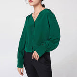 Camisa de seda para mujer Blusa de seda de trabajo con cuello en V y mangas largas 100% morera