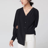 Camisa de seda para mujer Blusa de seda de trabajo con cuello en V y mangas largas 100% morera