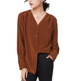 Camisa de seda para mujer Blusa de seda de trabajo con cuello en V y mangas largas 100% morera