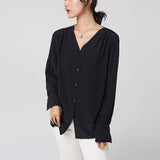 Camisa de seda para mujer Blusa de seda de trabajo con cuello en V y mangas largas 100% morera