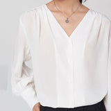 Camisa de seda para mujer Blusa de seda de trabajo con cuello en V y mangas largas 100% morera